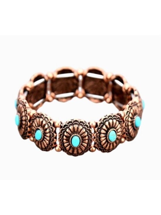 Tipi Jewelry - Tipi Western Concho Turquoise Stone Stretch Bracelet - SB0125C0TQ